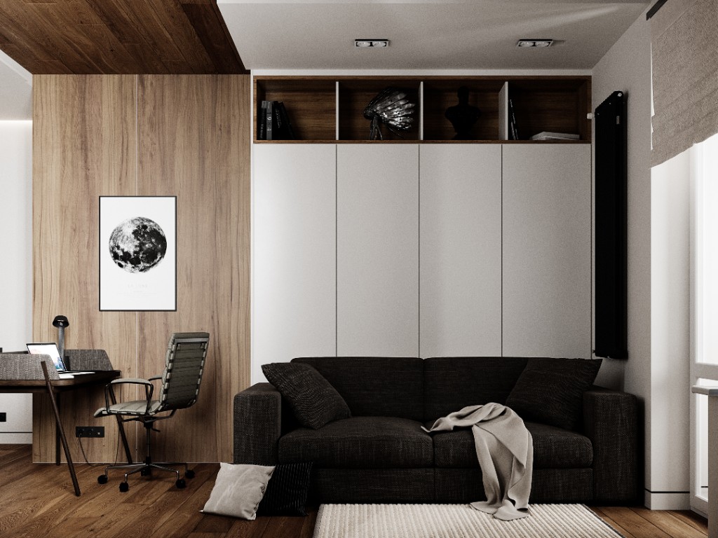 Copper Soft — desk zone with La Lune artwork