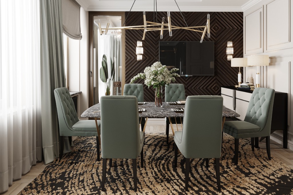 Noir Cabochon — dining room with textured accent wall