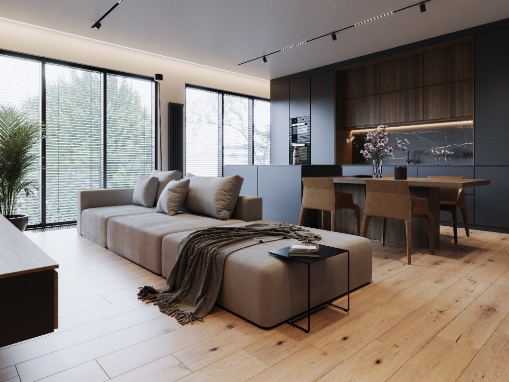 Quiet House — open-plan living and kitchen