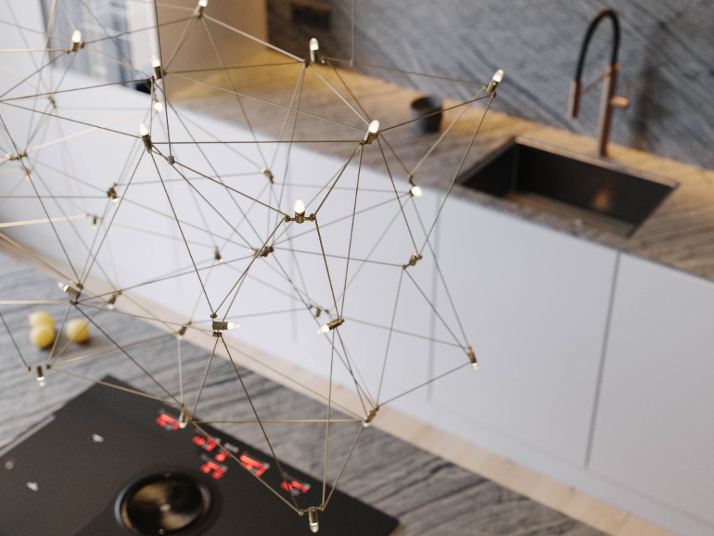 Vein Light — induction cooktop under constellation pendant